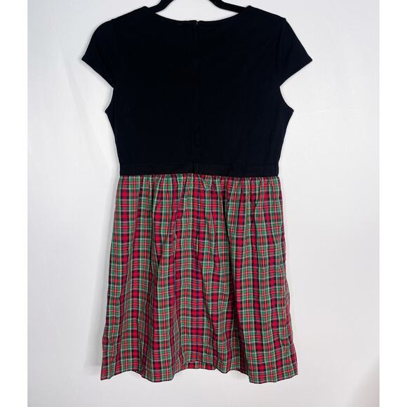 Vineyard Vines Girls Large 14 Black Red Tartan Plaid Short Sleeve Dress Holiday - Picture 2 of 10